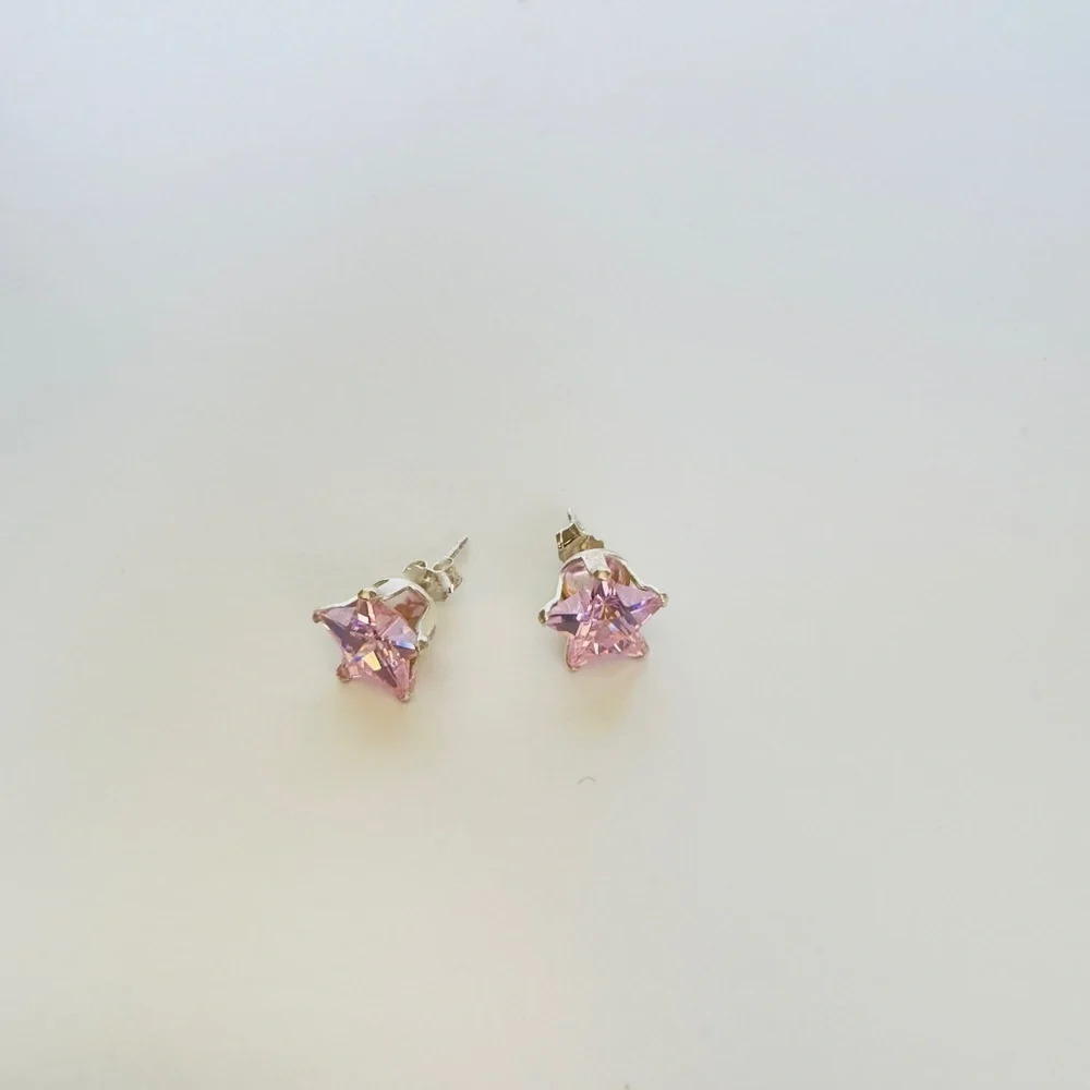 New Pink Star CZ Sterling Silver Earrings - Picture 2 of 5